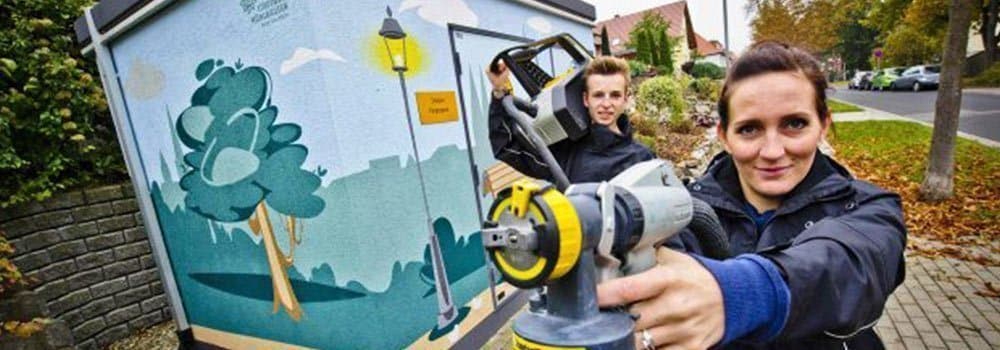 Trafostationen der Stadtwerke als Farbtupfer in Mühlhausen